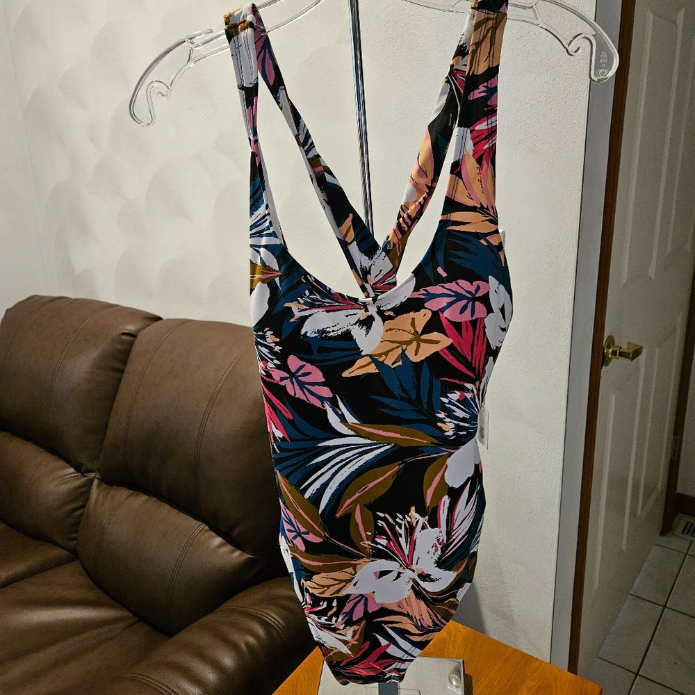 Kona Sol Floral One Piece Swimsuit - Black, Pink, Blue